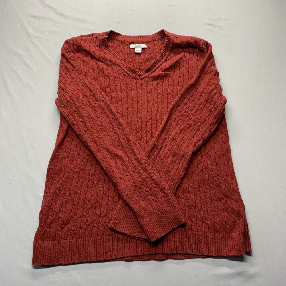 Croft & Barrow Women L Pullover Cable Knit Sweater Crewneck Preppy Burgundy